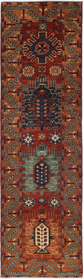 Tribal Hand Knotted Humna Humna Wool Rug of Size 2'9'' X 9'9'' in Red and Red Colors - Made in Afghanistan