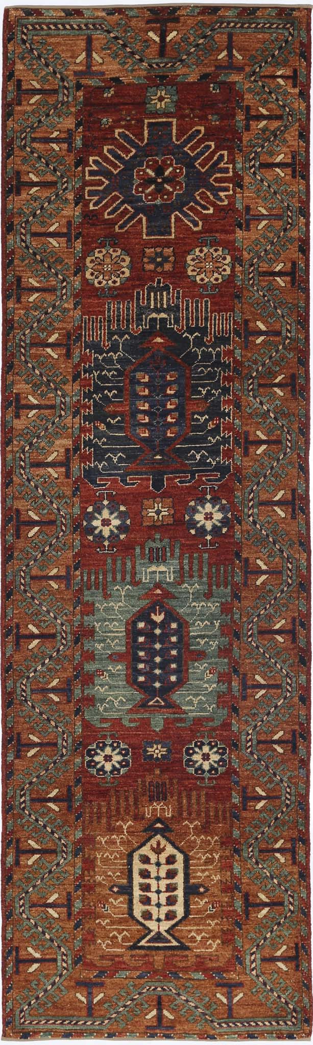 Tribal Hand Knotted Humna Humna Wool Rug of Size 2'9'' X 9'9'' in Red and Red Colors - Made in Afghanistan