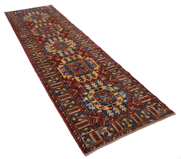 Tribal Hand Knotted Humna Humna Wool Rug of Size 2'10'' X 9'5'' in Red and Multi Colors - Made in Afghanistan