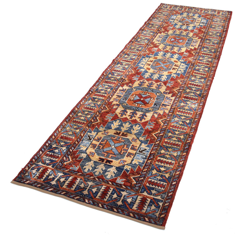 Tribal Hand Knotted Humna Humna Wool Rug of Size 2'10'' X 9'5'' in Red and Multi Colors - Made in Afghanistan