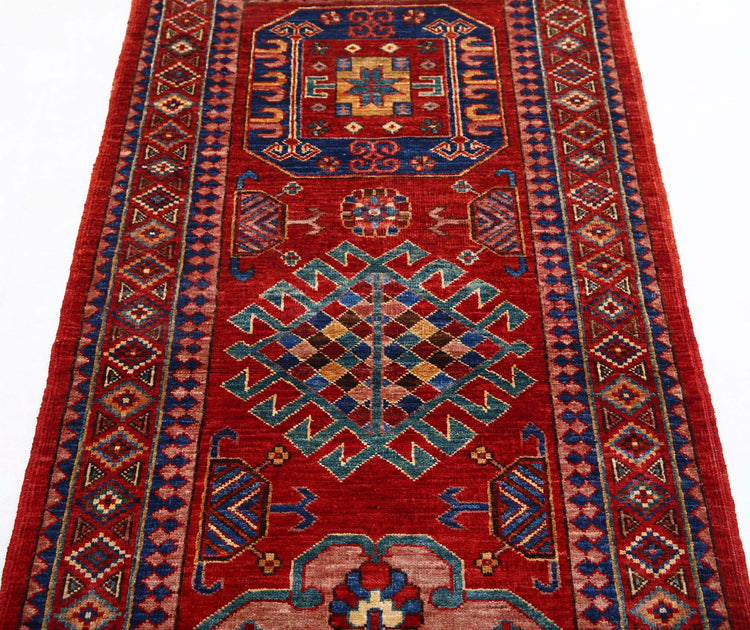 Tribal Hand Knotted Humna Humna Wool Rug of Size 2'8'' X 5'10'' in Red and Red Colors - Made in Afghanistan