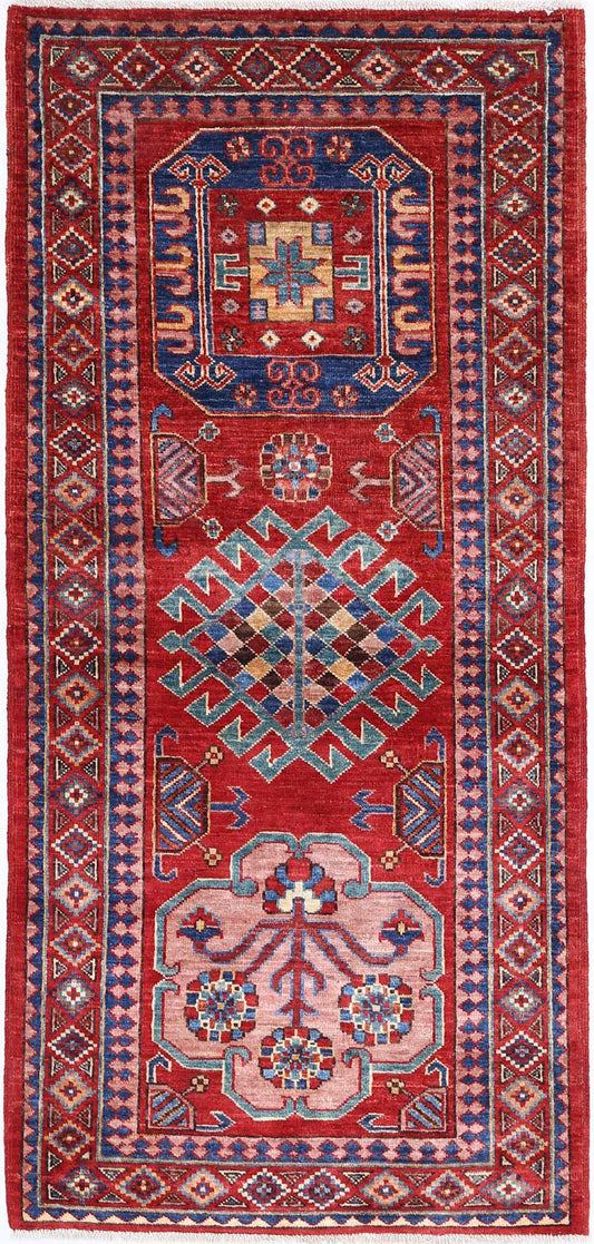 Tribal Hand Knotted Humna Humna Wool Rug of Size 2'8'' X 5'10'' in Red and Red Colors - Made in Afghanistan