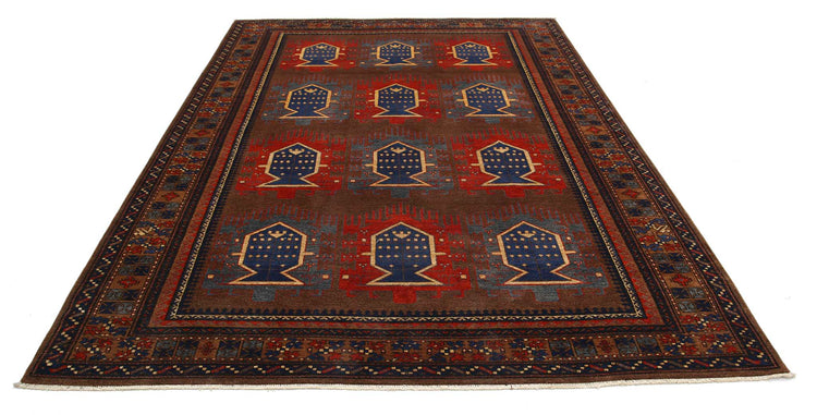 Tribal Hand Knotted Humna Humna Wool Rug of Size 7'3'' X 10'3'' in Brown and Brown Colors - Made in Afghanistan