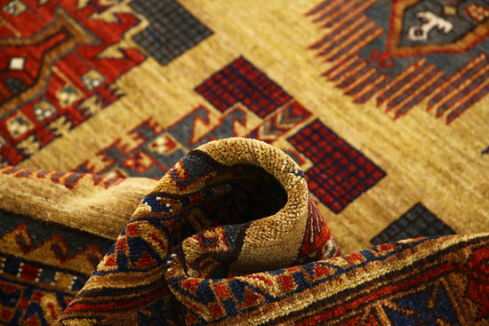 Tribal Hand Knotted Humna Humna Wool Rug of Size 6'2'' X 9'6'' in Gold and Red Colors - Made in Afghanistan