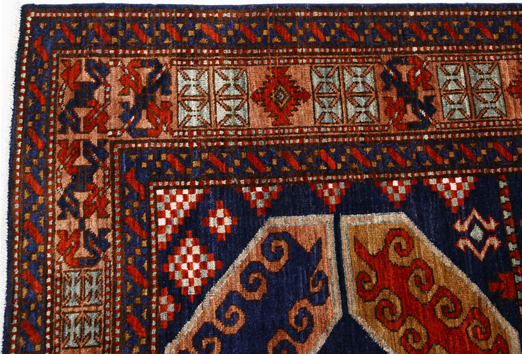 Tribal Hand Knotted Humna Humna Wool Rug of Size 6'1'' X 8'5'' in Blue and Multi Colors - Made in Afghanistan