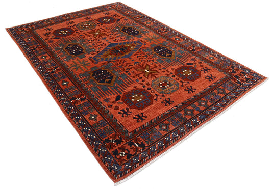 Tribal Hand Knotted Humna Humna Wool Rug of Size 6'0'' X 8'9'' in Rust and Rust Colors - Made in Afghanistan