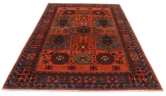 Tribal Hand Knotted Humna Humna Wool Rug of Size 6'0'' X 8'9'' in Rust and Rust Colors - Made in Afghanistan