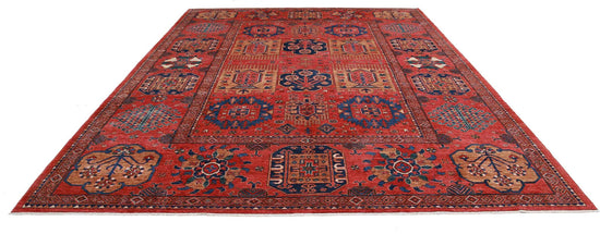 Tribal Hand Knotted Humna Humna Wool Rug of Size 8'6'' X 13'10'' in Red and Red Colors - Made in Afghanistan