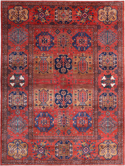 Tribal Hand Knotted Humna Humna Wool Rug of Size 8'6'' X 13'10'' in Red and Red Colors - Made in Afghanistan