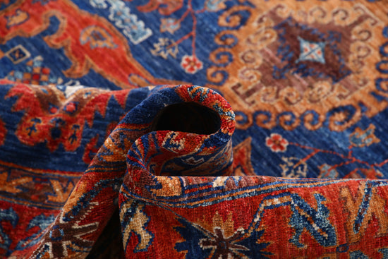 Tribal Hand Knotted Humna Humna Wool Rug of Size 4'11'' X 6'9'' in Blue and Red Colors - Made in Afghanistan