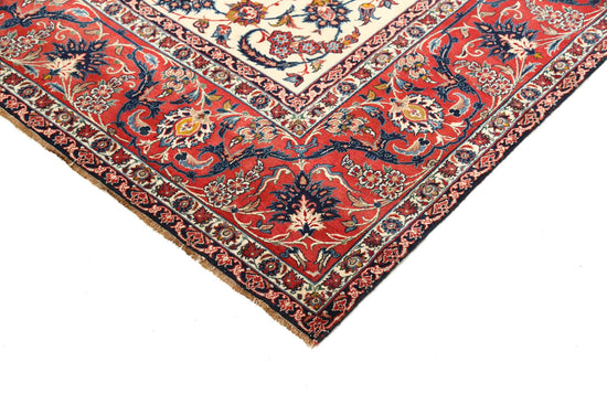 Masterpiece Hand Knotted Isfahan Isfahan Wool Rug of Size 7'4'' X 11'1'' in Ivory and Red Colors - Made in Iran