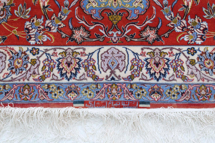 Masterpiece Hand Knotted Isfahan Isfahan Wool & Silk Rug of Size 12'11'' X 21'1'' in Ivory and Rust Colors - Made in Iran