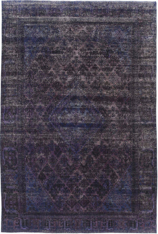 Persian Hand Knotted Vintage Overdyed Josheghan Wool Rug of Size 6'9'' X 10'2'' in Purple and Blue Colors - Made in Iran