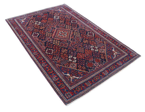 Persian Hand Knotted Josheghan Josheghan Wool Rug of Size 4'5'' X 6'8'' in Blue and Red Colors - Made in Iran