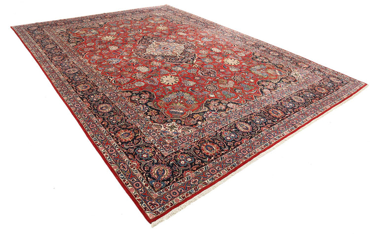 Masterpiece Hand Knotted Kashan Kashan Fine Wool Rug of Size 10'7'' X 14'3'' in Red and Blue Colors - Made in Iran