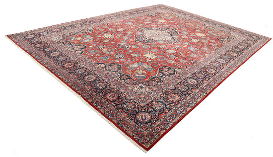 Masterpiece Hand Knotted Kashan Kashan Fine Wool Rug of Size 10'7'' X 14'3'' in Red and Blue Colors - Made in Iran
