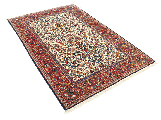Persian Hand Knotted Kashan Kashan Fine Wool Rug of Size 4'8'' X 6'9'' in Ivory and Red Colors - Made in Iran