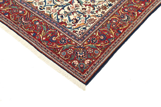 Persian Hand Knotted Kashan Kashan Fine Wool Rug of Size 4'8'' X 6'9'' in Ivory and Red Colors - Made in Iran