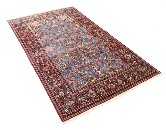 Masterpiece Hand Knotted Kashan Kashan Wool Rug of Size 4'3'' X 7'0'' in Blue and Red Colors - Made in Iran