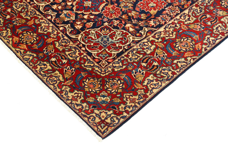 Persian Hand Knotted Kashan Kashan Wool Rug of Size 4'4'' X 6'9'' in Blue and Burgundy Colors - Made in Iran