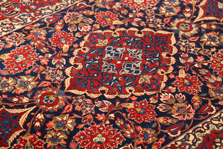 Persian Hand Knotted Kashan Kashan Wool Rug of Size 4'4'' X 6'9'' in Blue and Burgundy Colors - Made in Iran