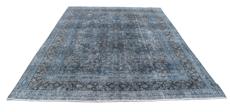 Persian Hand Knotted Vintage Overdyed Kashan Wool Rug of Size 7'11'' X 10'10'' in Blue and Blue Colors - Made in Iran