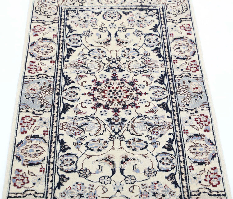 Persian Hand Knotted Kashan Kashan Wool Rug of Size 2'0'' X 3'10'' in Ivory and Blue Colors - Made in Iran