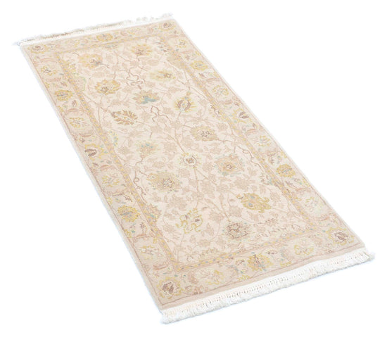 Persian Hand Knotted Kashan Kashan Wool Rug of Size 2'0'' X 4'1'' in Ivory and Gold Colors - Made in Iran