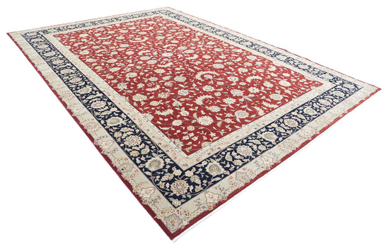 Persian Hand Knotted Kashan Kashan Wool Rug of Size 9'9'' X 13'9'' in Red and Blue Colors - Made in Iran