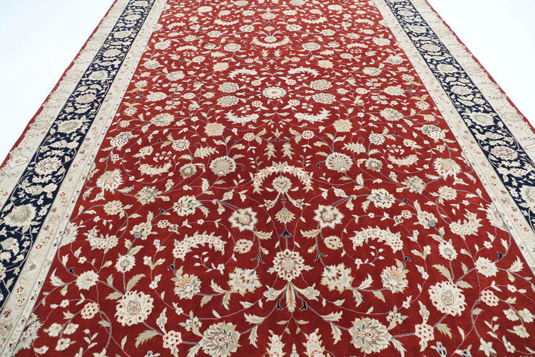 Persian Hand Knotted Kashan Kashan Wool Rug of Size 9'9'' X 13'9'' in Red and Blue Colors - Made in Iran