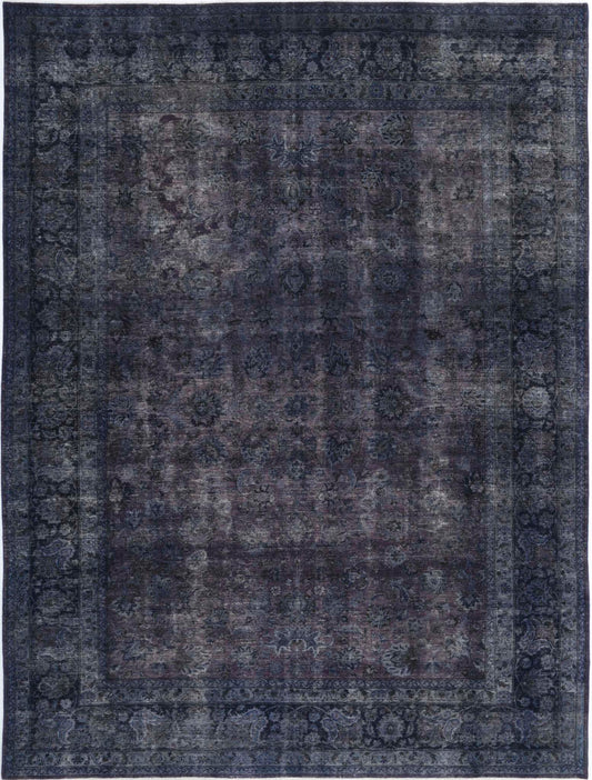 Persian Hand Knotted Vintage Overdyed Kashan Wool Rug of Size 9'9'' X 12'10'' in Lilac and Blue Colors - Made in Iran