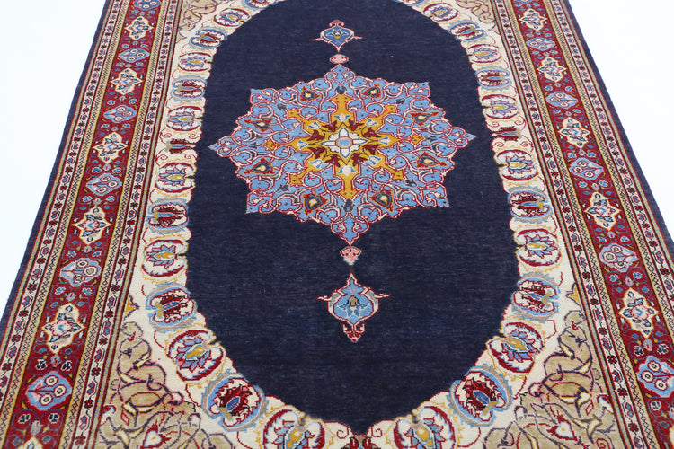 Persian Hand Knotted Kashan Kashan Wool Rug of Size 4'4'' X 7'3'' in Blue and Red Colors - Made in Iran