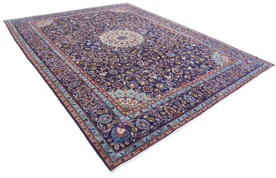 Persian Hand Knotted Kashan Kashan Wool Rug of Size 9'8'' X 12'4'' in Blue and Blue Colors - Made in Iran