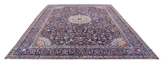 Persian Hand Knotted Kashan Kashan Wool Rug of Size 9'8'' X 12'4'' in Blue and Blue Colors - Made in Iran