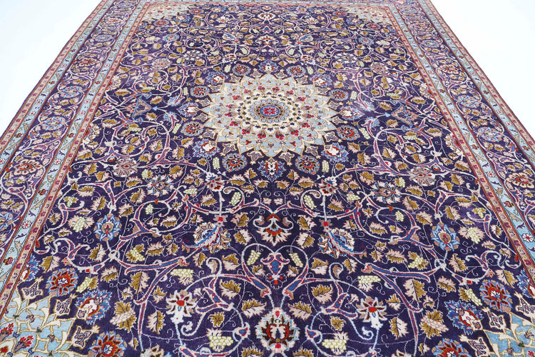 Persian Hand Knotted Kashan Kashan Wool Rug of Size 9'8'' X 12'4'' in Blue and Blue Colors - Made in Iran