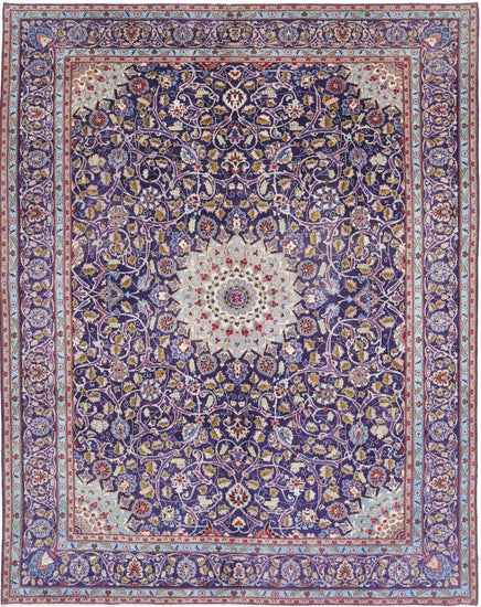 Persian Hand Knotted Kashan Kashan Wool Rug of Size 9'8'' X 12'4'' in Blue and Blue Colors - Made in Iran