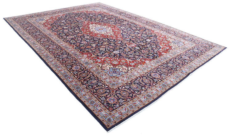 Persian Hand Knotted Kashan Kashan Wool Rug of Size 9'9'' X 13'8'' in Blue and Blue Colors - Made in Iran