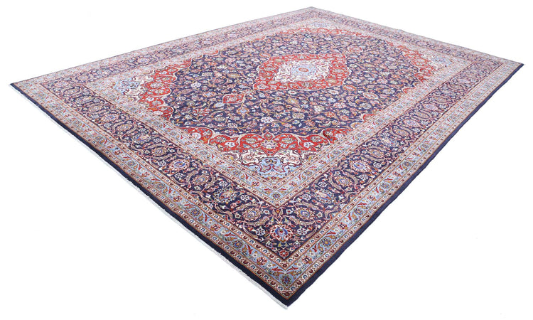 Persian Hand Knotted Kashan Kashan Wool Rug of Size 9'9'' X 13'8'' in Blue and Blue Colors - Made in Iran