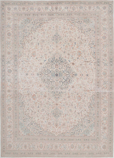 Persian Hand Knotted Kashan Kashan Wool Rug of Size 9'6'' X 13'2'' in Ivory and Ivory Colors - Made in Iran