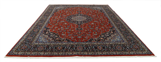 Persian Hand Knotted Kashan Kashan Wool Rug of Size 9'8'' X 12'10'' in Red and Black Colors - Made in Iran