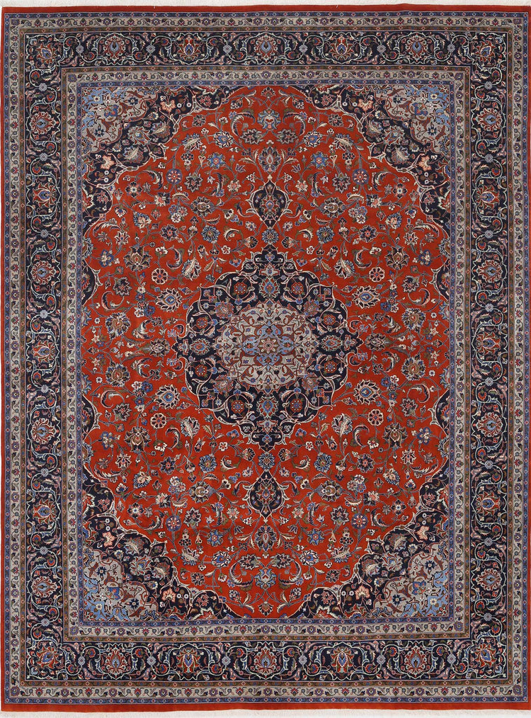Persian Hand Knotted Kashan Kashan Wool Rug of Size 9'8'' X 12'10'' in Red and Black Colors - Made in Iran