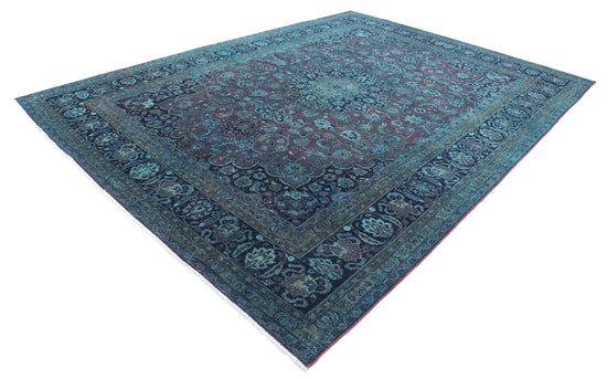 Persian Hand Knotted Overdyed Kashan Wool Rug of Size 9'6'' X 12'11'' in Purple and Blue Colors - Made in Iran