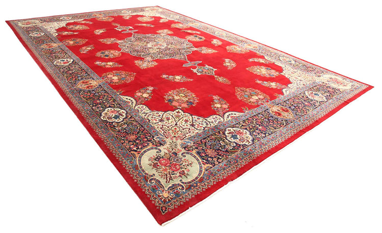 Persian Hand Knotted Kerman Kerman Wool Rug of Size 11'6'' X 17'5'' in Red and Blue Colors - Made in Iran