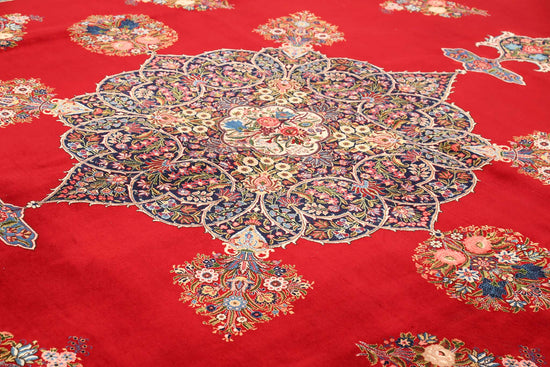 Persian Hand Knotted Kerman Kerman Wool Rug of Size 11'6'' X 17'5'' in Red and Blue Colors - Made in Iran