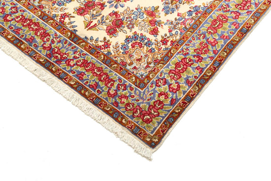 Masterpiece Hand Knotted Kerman Kerman Wool Rug of Size 3'5'' X 21'3'' in Ivory and Blue Colors - Made in Iran
