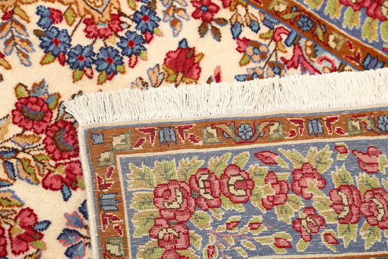 Masterpiece Hand Knotted Kerman Kerman Wool Rug of Size 3'5'' X 21'3'' in Ivory and Blue Colors - Made in Iran