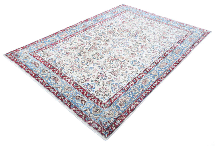 Persian Hand Knotted Kerman Kerman Wool Rug of Size 5'10'' X 8'6'' in Ivory and Blue Colors - Made in Iran