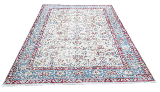 Persian Hand Knotted Kerman Kerman Wool Rug of Size 5'10'' X 8'6'' in Ivory and Blue Colors - Made in Iran