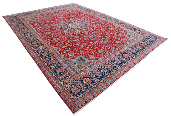 Persian Hand Knotted Kerman Kerman Wool Rug of Size 9'10'' X 13'8'' in Red and Blue Colors - Made in Iran