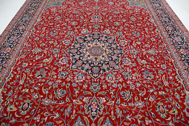 Persian Hand Knotted Kerman Kerman Wool Rug of Size 9'10'' X 13'8'' in Red and Blue Colors - Made in Iran